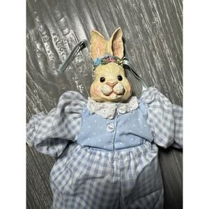 Vintage 1998 Avon Bunny Mrs. Hop Shelf Sitter Floral Gingam Blue Easter Bunny Eg